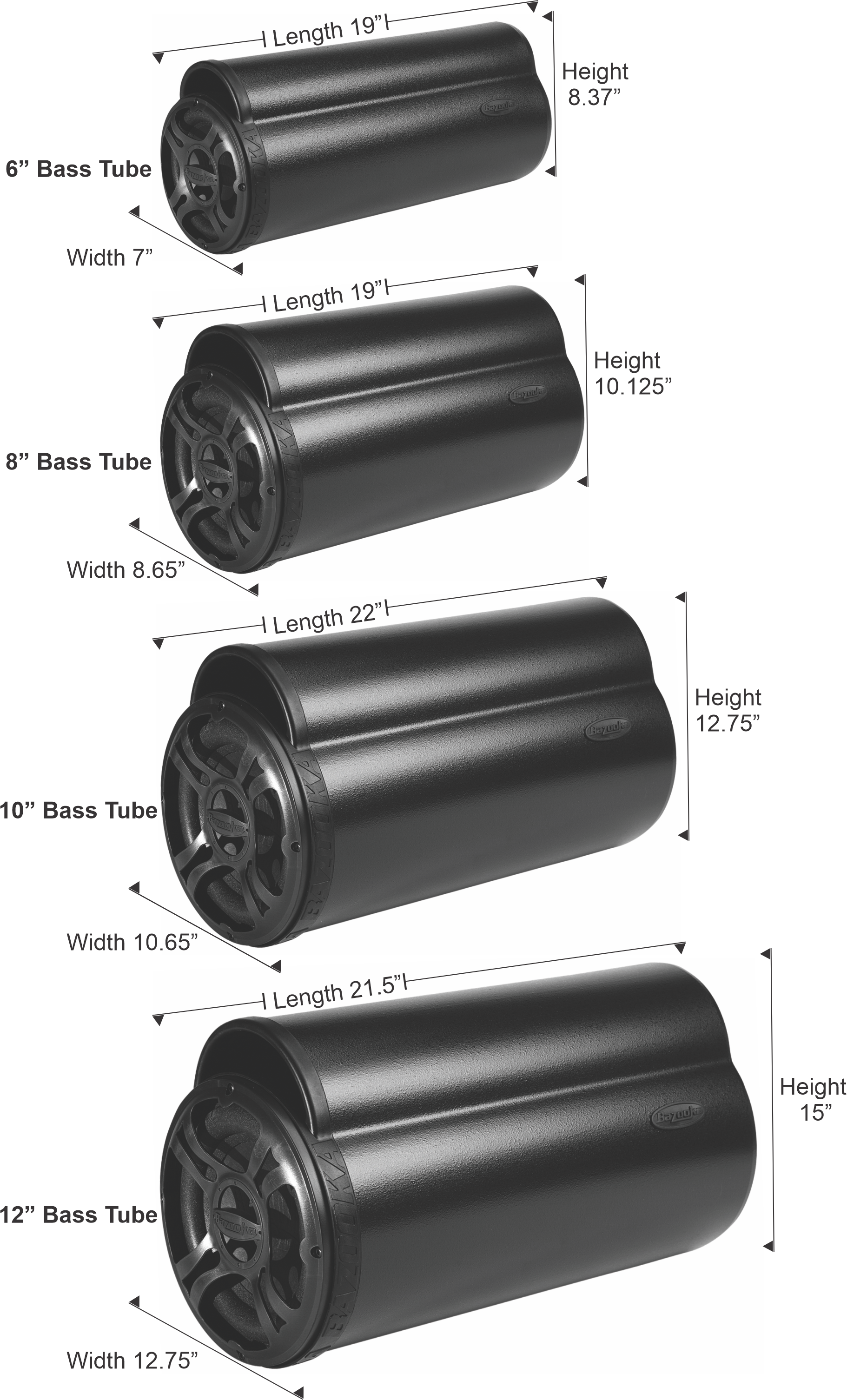 BT Series 8” Amplified Bass Tubes & Free Universal Mounting Bracket